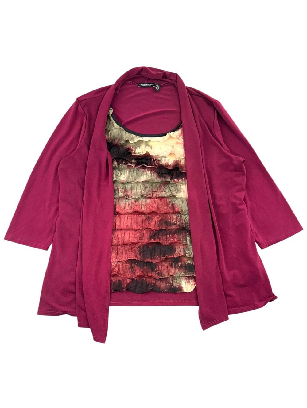 Notations Magenta Cardigan & Ruffled Abstract Layered Set - Picture 2 of 7